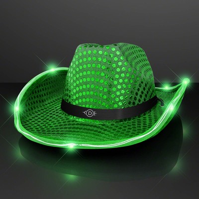 Green Sequin Cowboy Hat with Black Band - PRINTED