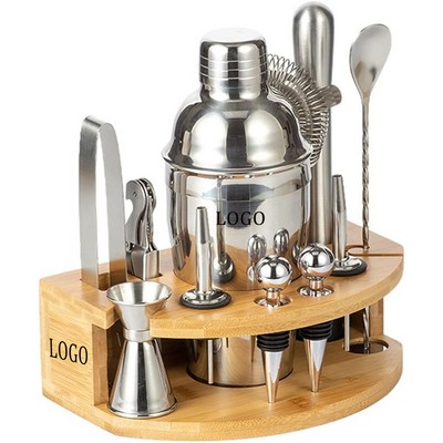 12Pcs Cocktail Shaker Set With Bamboo Stand