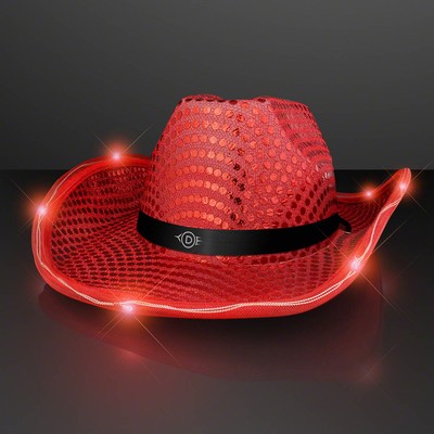 Red Sequin Cowboy Hat with Black Band - PRINTED