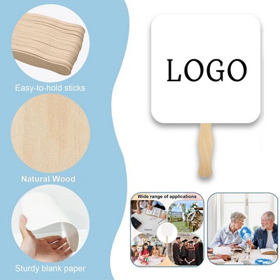 Rectangle Paper Handheld Fan With Wooden Handle